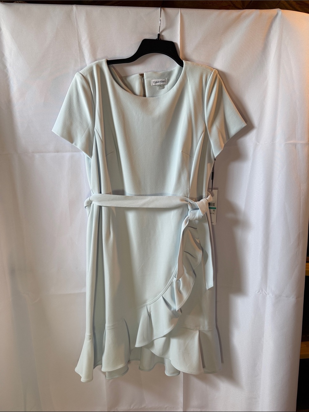 NWT Calvin Klein Pale Blue Short-Sleeve Ruffle Dress